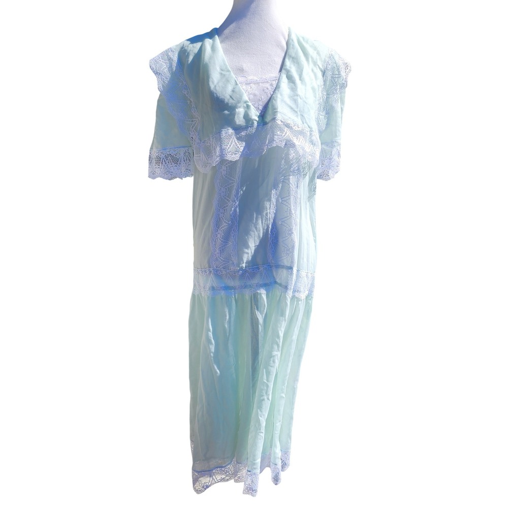 Vintage Jessica McClintock Mint Green Lace Drop Waist Dress Size 8 READ
